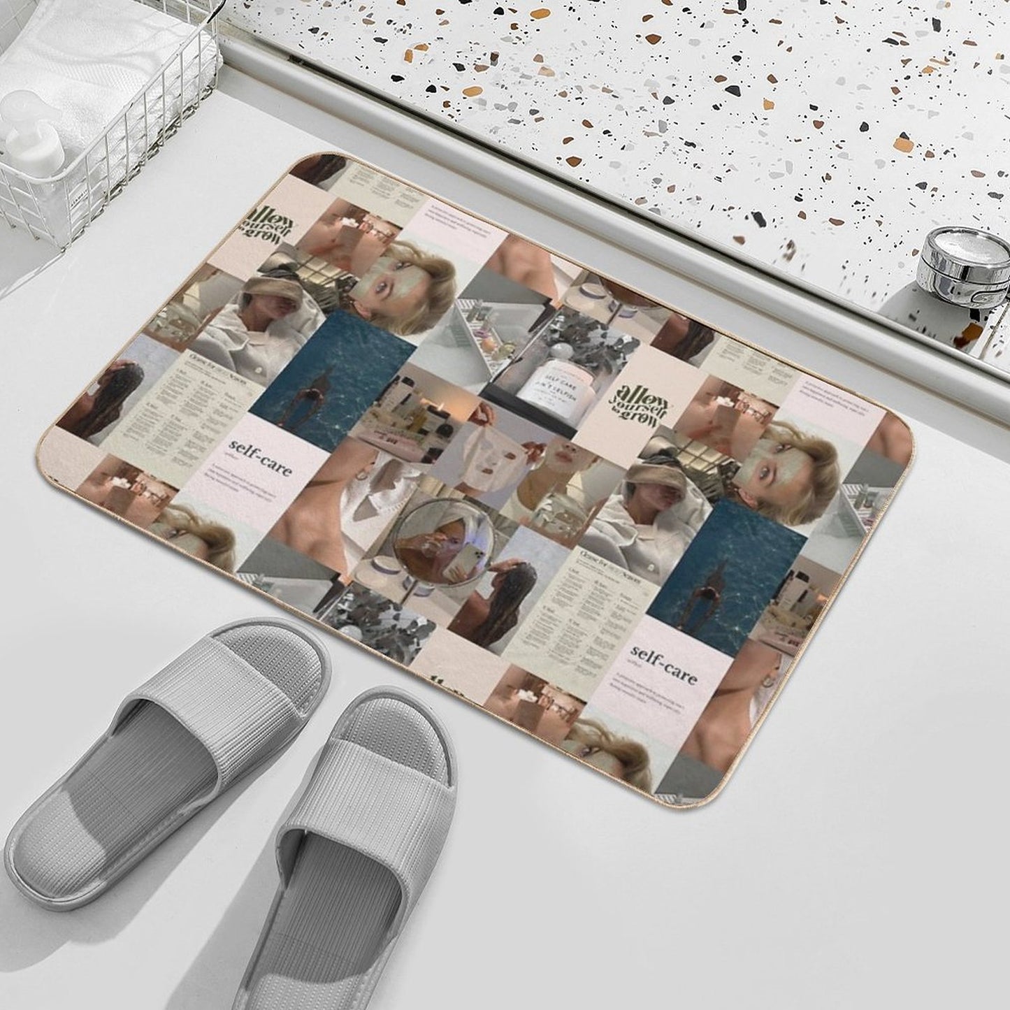 Self Care Aesthetic Collage  Non-Slip Bath Mat