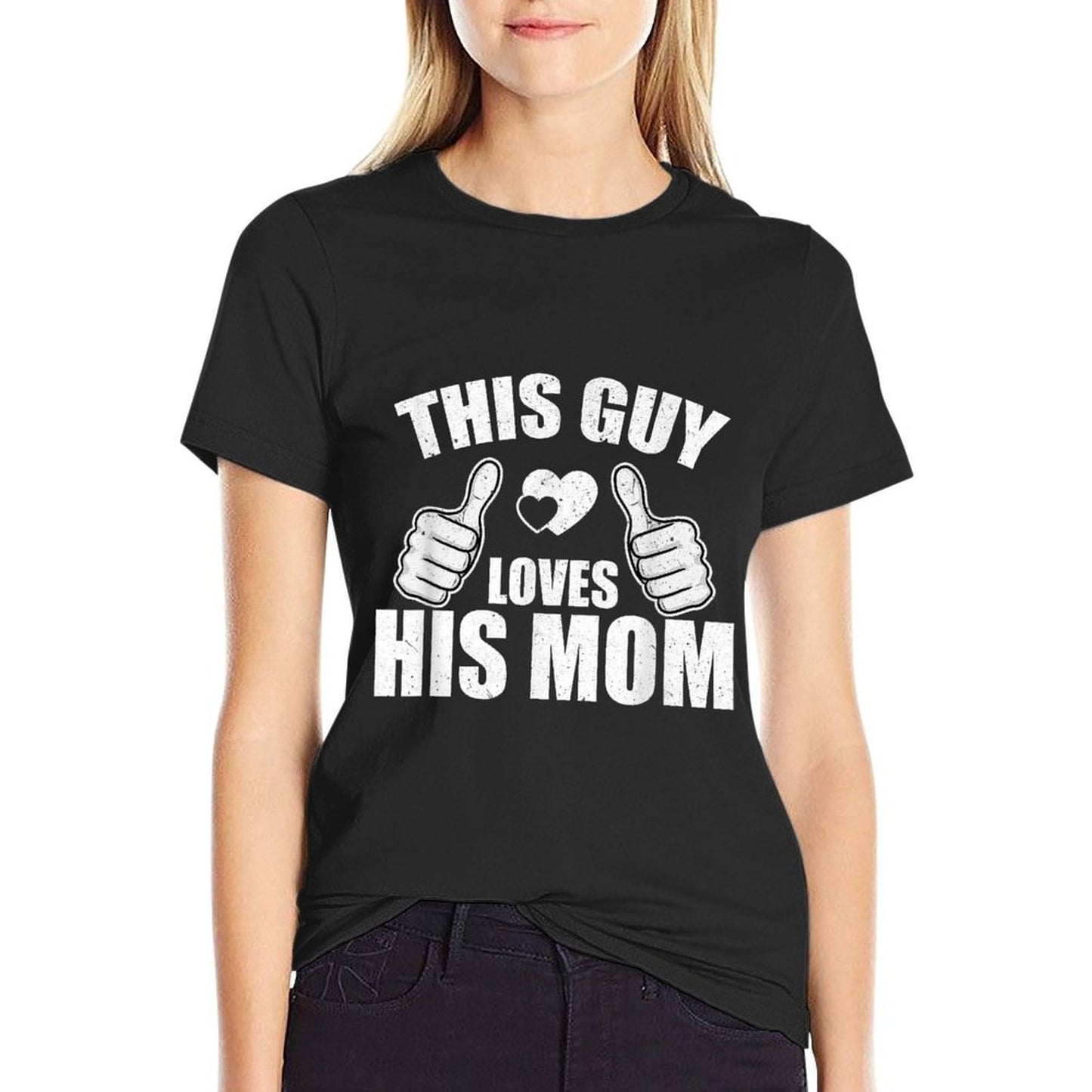 This Guy Loves His Mom Funny Heart Thumbs Up Son Mamas Boy  Oversized Silhouette T-Shirt
