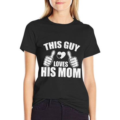 This Guy Loves His Mom Funny Heart Thumbs Up Son Mamas Boy  Oversized Silhouette T-Shirt