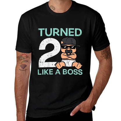 Kids Turned 2 Like Boss 2nd Birthday Bday Boys Girls Kids Toddler  Trendy Pattern T-Shirt