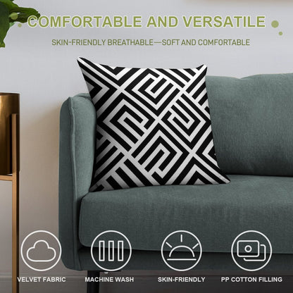 LABYRINTH TILES PATTERN BLACK AND WHITE, BY SUBGIRL Soft Multiple Sizes Throw Pillow