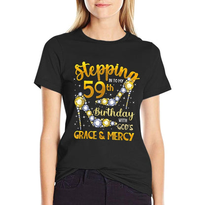 Stepping Into My 59th Birthday With God'S Grace & Mercy  Polyester Blend T-Shirt