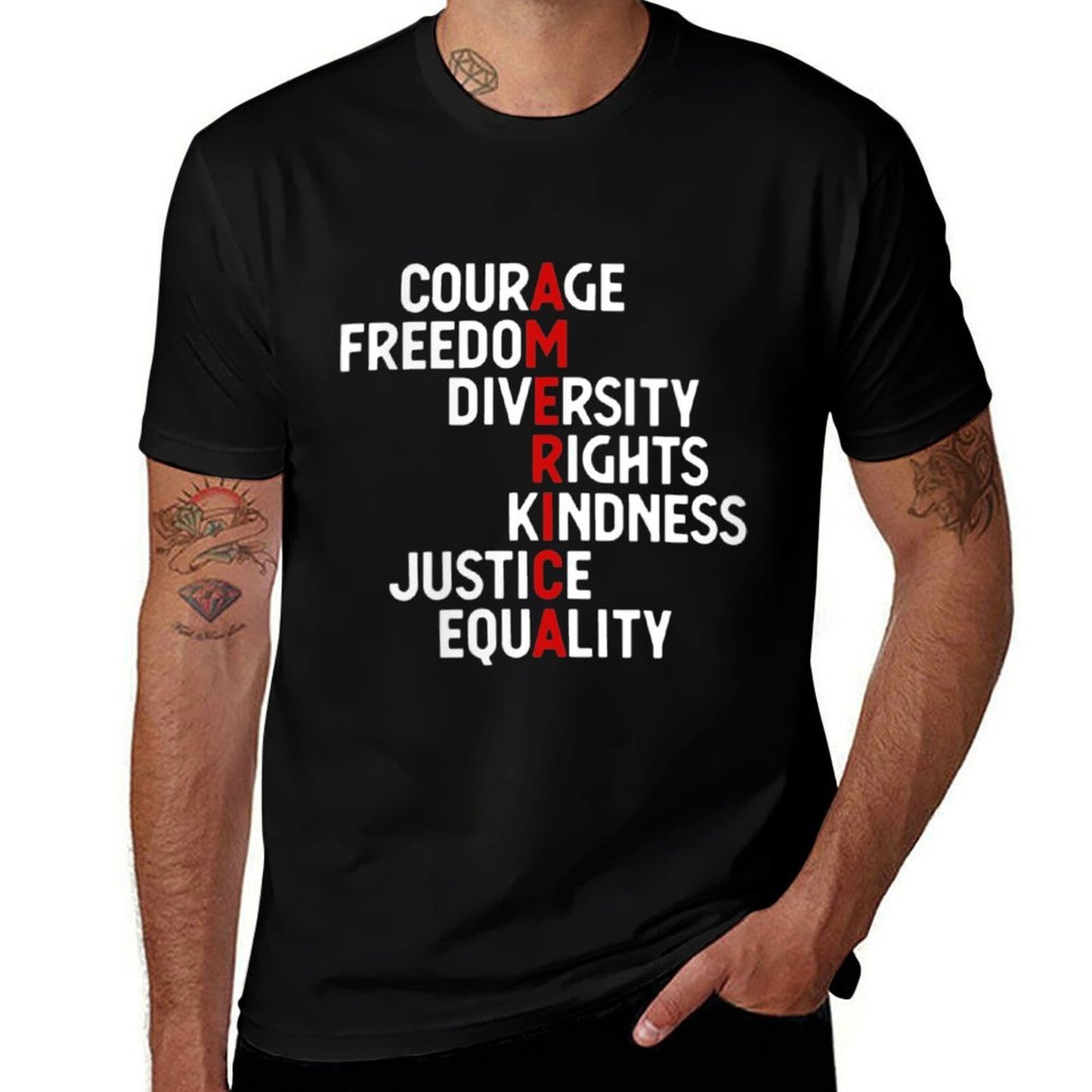 Womens America Courage Freedom Diversity Rights Kindness Justice Eq  Easy-care T-Shirt