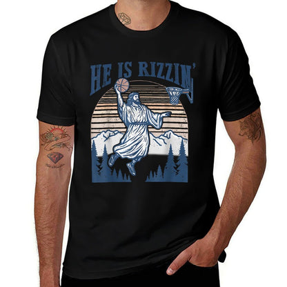 He Is Risen Rizzin' Easter Jesus Christian Faith Basketball  High-quality Stitching T-Shirt