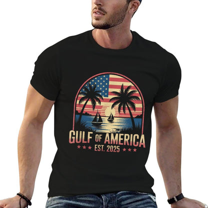 Retro Gulf Of USA America Est 2025 Gulf Mexico American Flag Polyester Blend T-Shirt