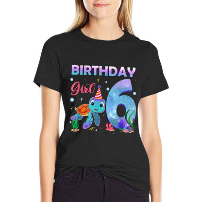 6th Birthday Girl Sea Turtle 6 Year Old Ocean Aquarium Girls  Cotton T-Shirt