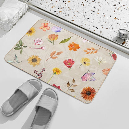Beautiful Ivory Watercolour Wildflower  Anti-Trip Bath Mat