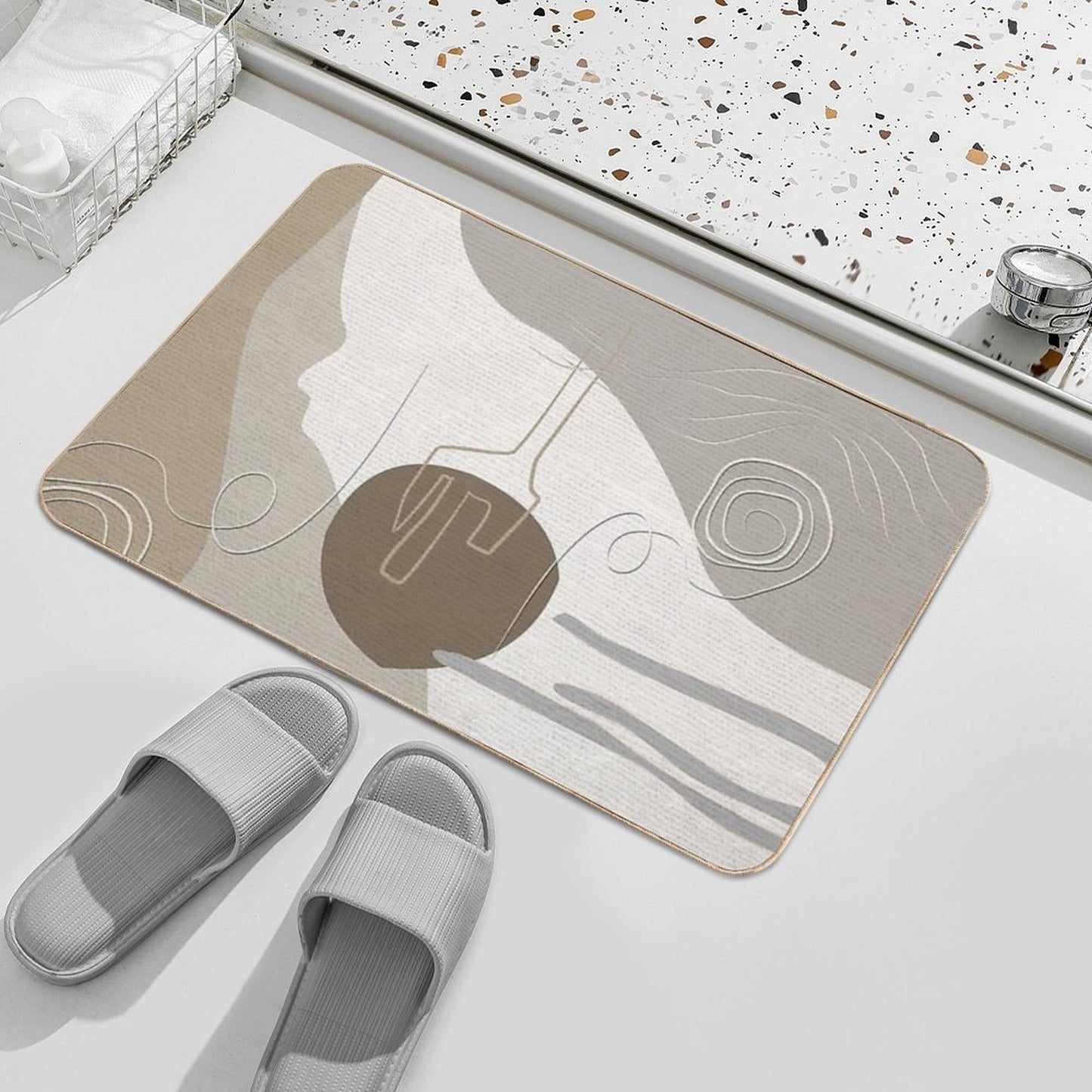 Abstract - Go with The Flow 2 in Beige  Long-Lasting Bath Mat