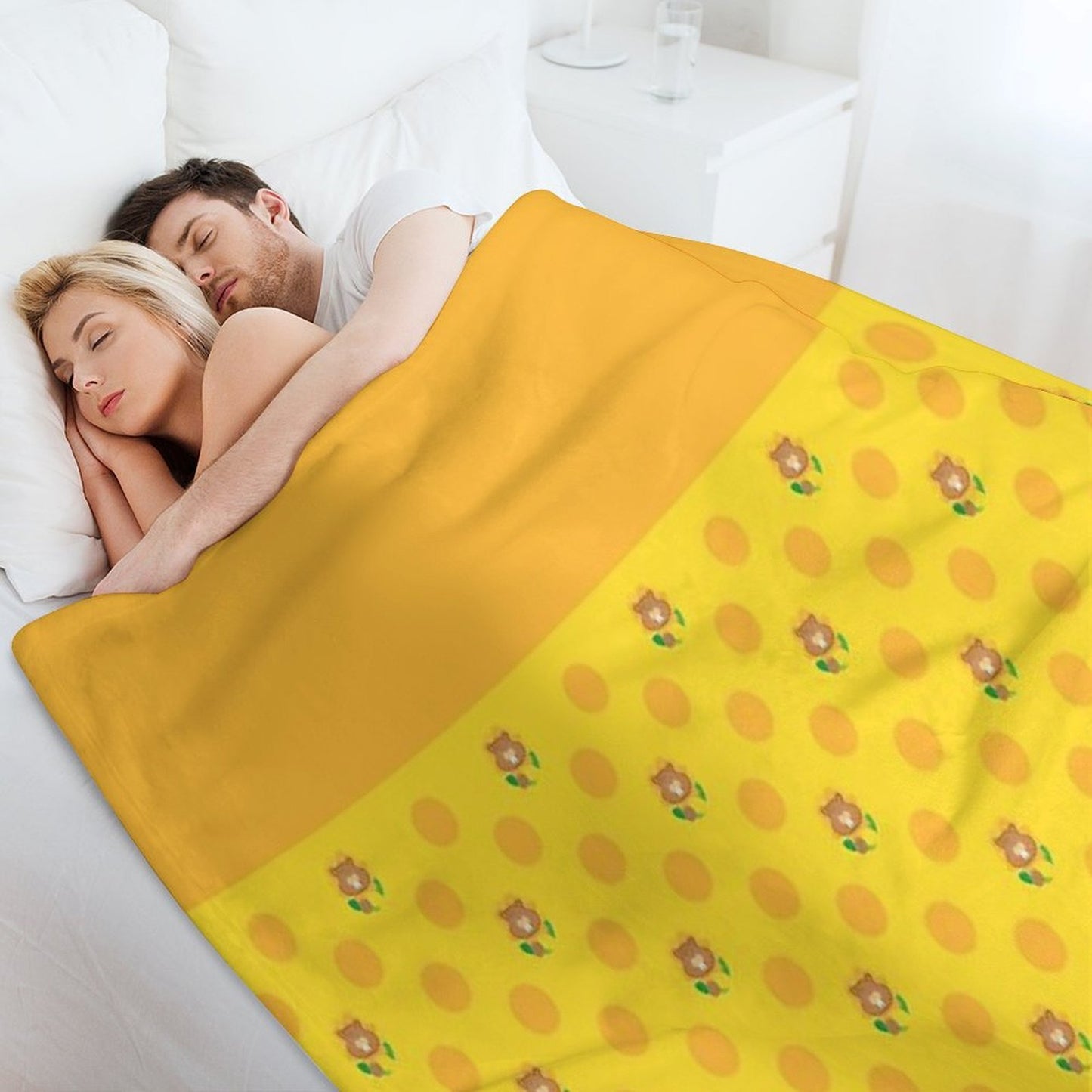 Sunflower Yellow Colorful Print – Cute Cartoon Beaver Taffy Floral Design Multi-functional Throw Blanket