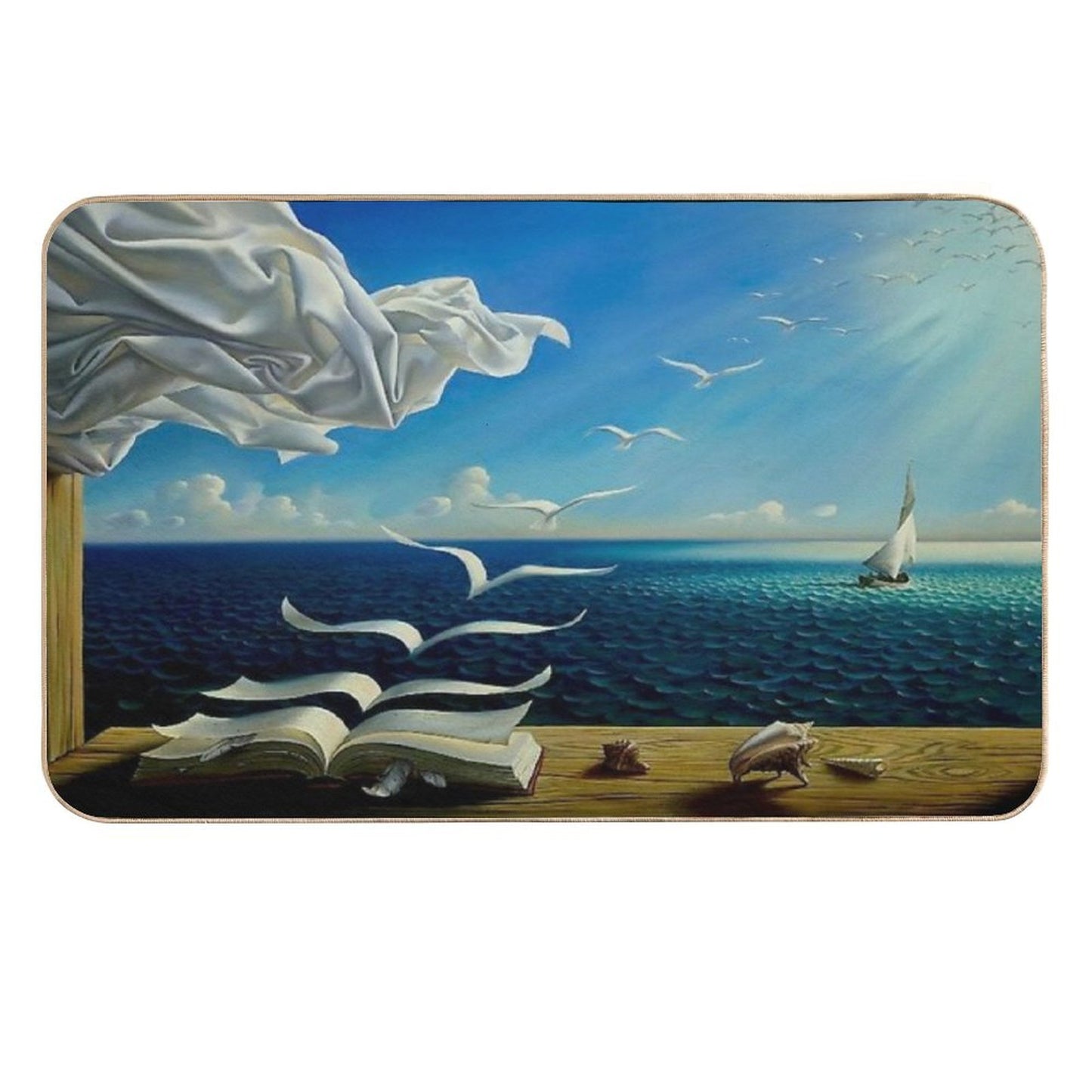 BOOK TO BIRDS Vintage Fantasy Surreal Print  Easy To Clean Bath Mat