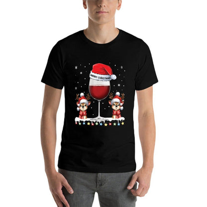 Glass Of Red Wine Funny Reindeer Christmas Men Christmas  Soft T-Shirt