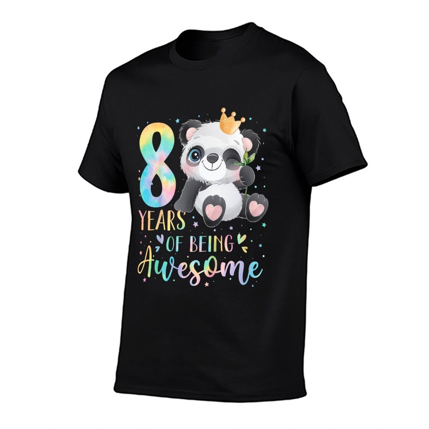 Kids Panda 8th Birthday 8 Years Of Being Awesome Crown  Rolled Sleeves T-Shirt