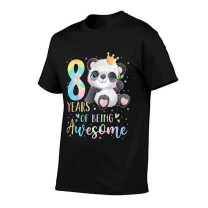 Kids Panda 8th Birthday 8 Years Of Being Awesome Crown  Rolled Sleeves T-Shirt