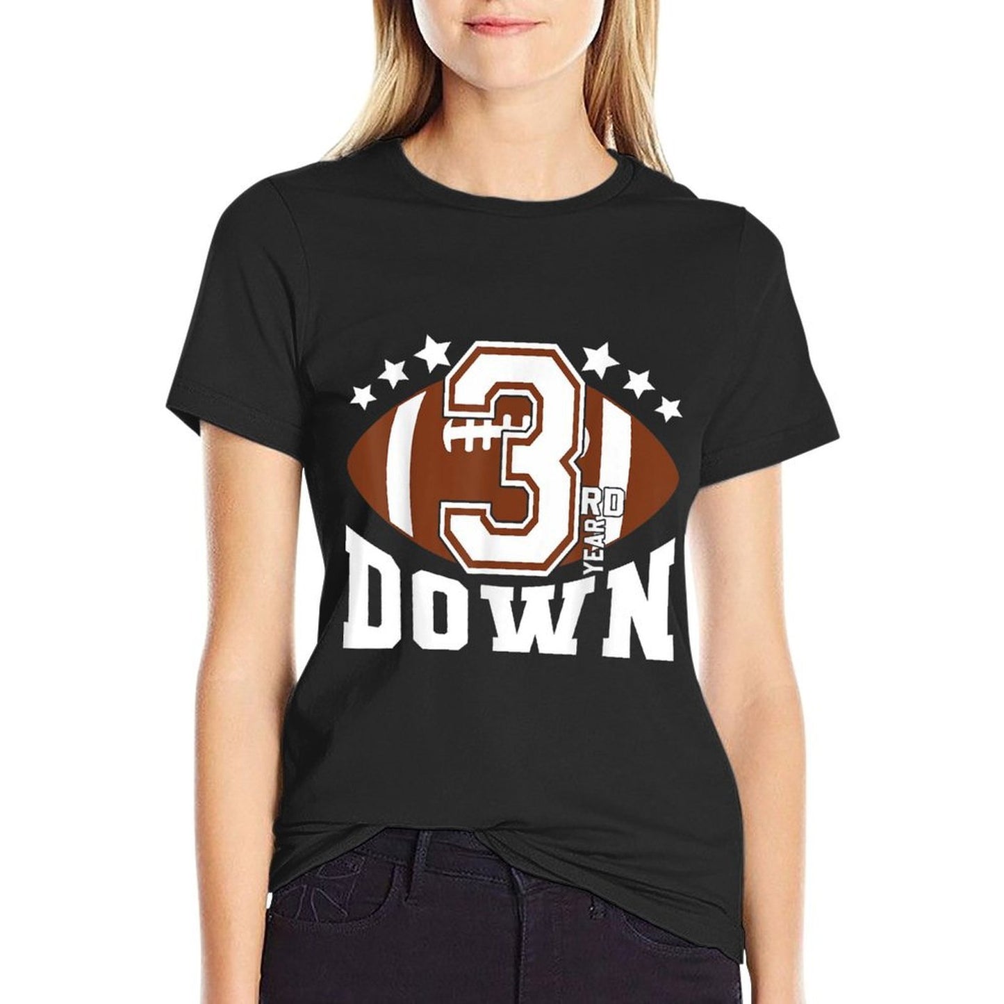 Kids 3rd Year Down Football Birthday Boy Party 3 Year Old  Tagless Design T-Shirt
