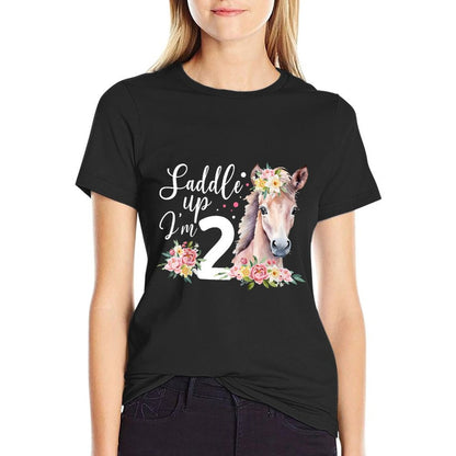 Kids 2nd Horse Birthday Two Year Old Girl Horses Birthday  Trendy Pattern T-Shirt