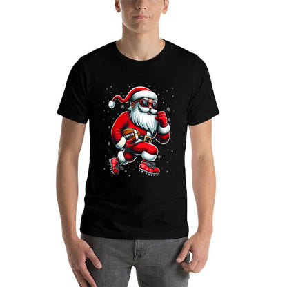 Santa Playing Football Men Boys Christmas Football Players  Stretchy T-Shirt