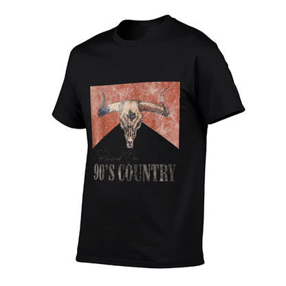 Vintage Western Bull Skull Raised On 90's Country Music  Tagless Design T-Shirt