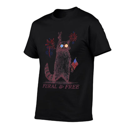 Feral & Free Funny Patriotic Racoon Feral And Free 4th July Trendy Pattern T-Shirt