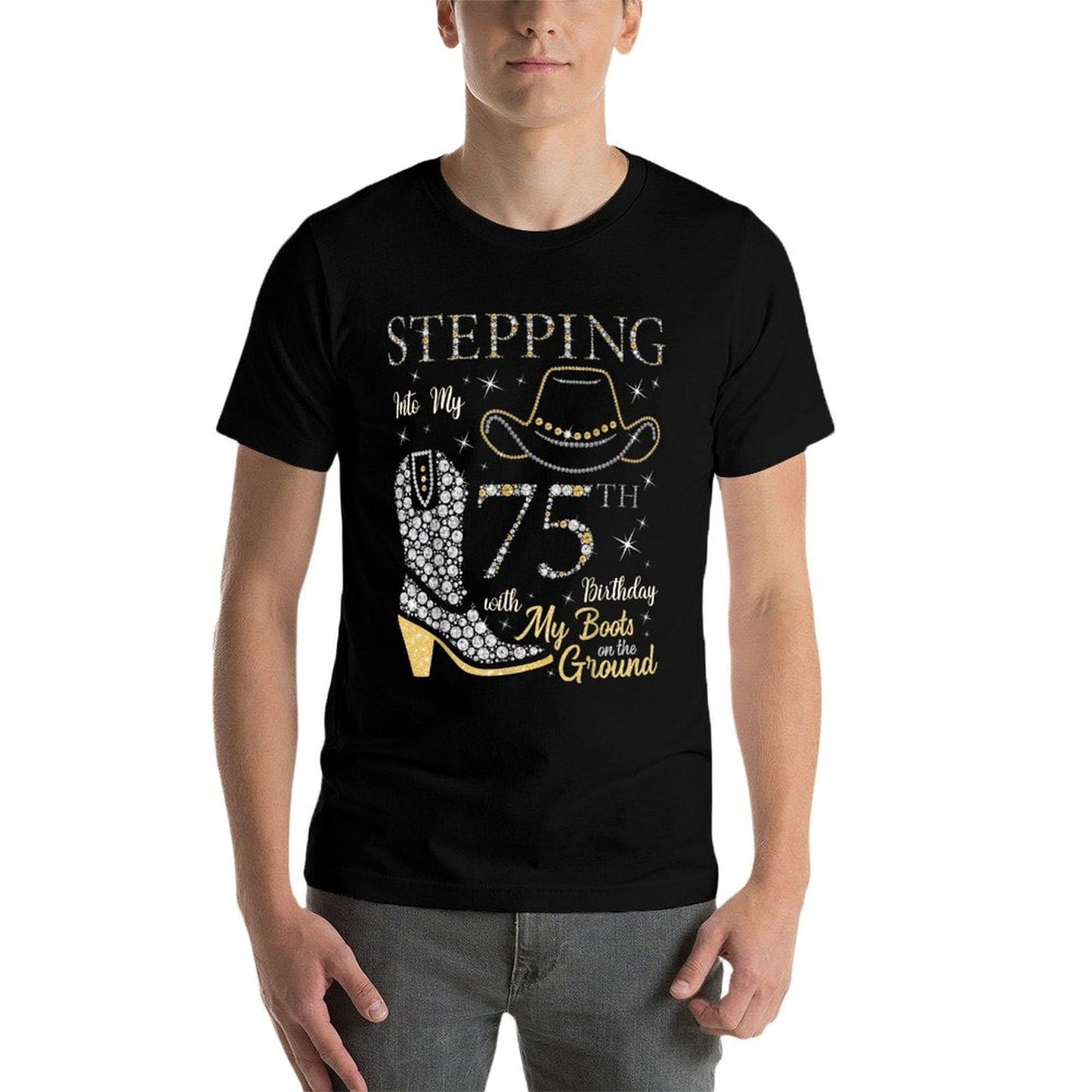 Stepping Into My 75th Birthday With My Boots On The Ground  Heathered Texture T-Shirt