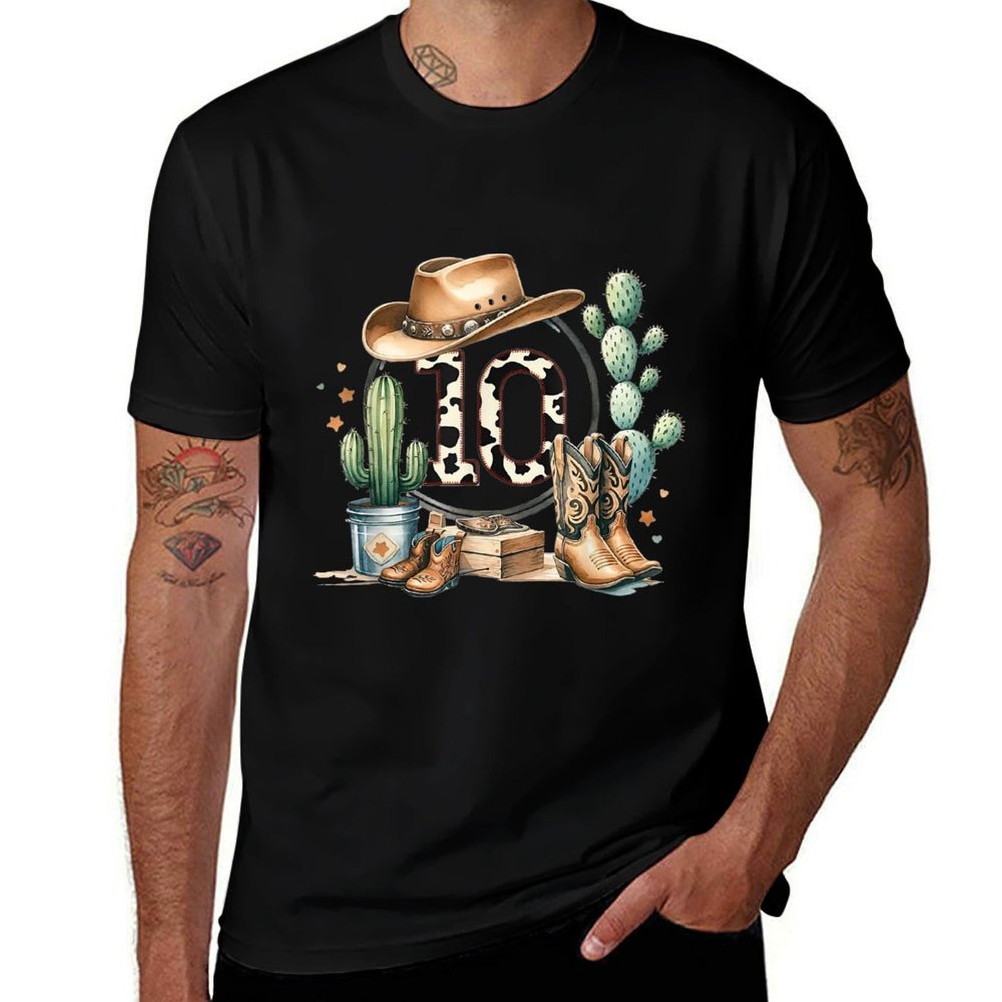 Happy 10th Birthday Boy Rodeo Western Cowboy Hat & Boots  High-quality Stitching T-Shirt