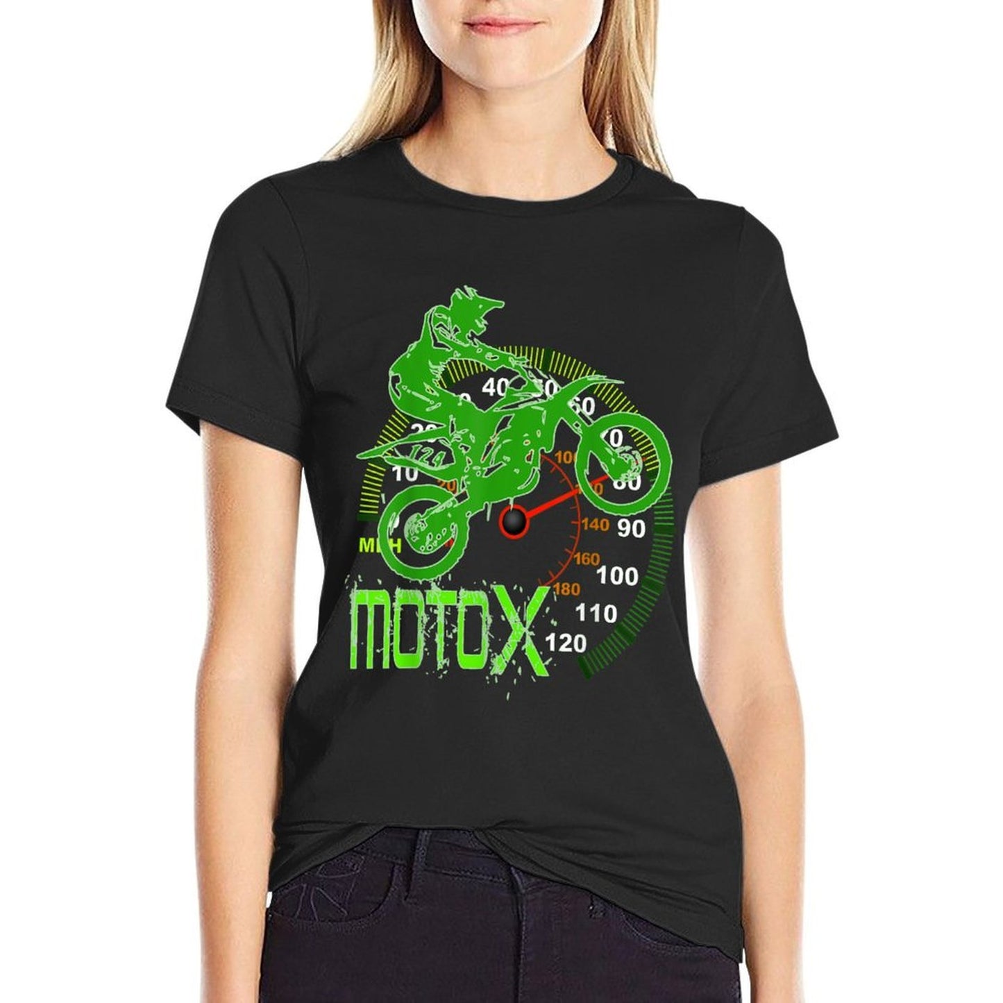 Dirt Bike Rider Silhouette (Neon Green) Men Women T  Odor-resistant T-Shirt