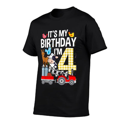 Farm Animals 4 Year Old It's My Birthday 4th Birthday Party  Vintage-inspired T-Shirt