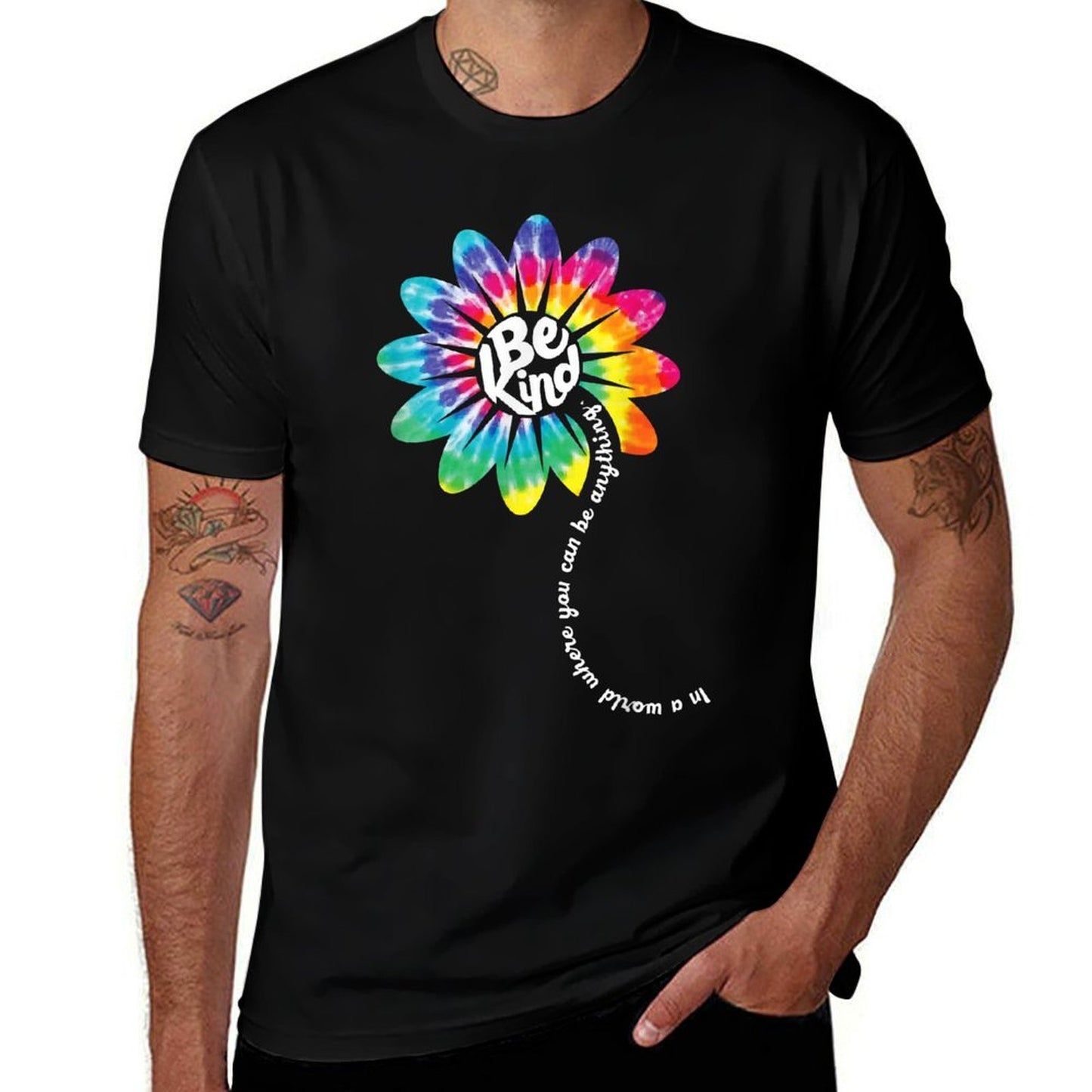 Be Kind Groovy Tie Dye Flower Power Gift Anti Bullying  Fade-proof Color T-Shirt