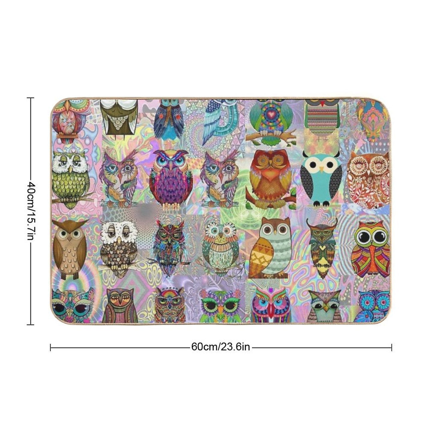 Psychedelic Owls  Repositionable Bath Mat