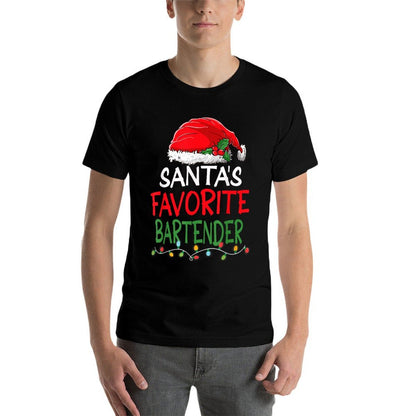 Santas Favorite Bartender Christmas Santa Claus Tree Lights  High-quality Stitching T-Shirt