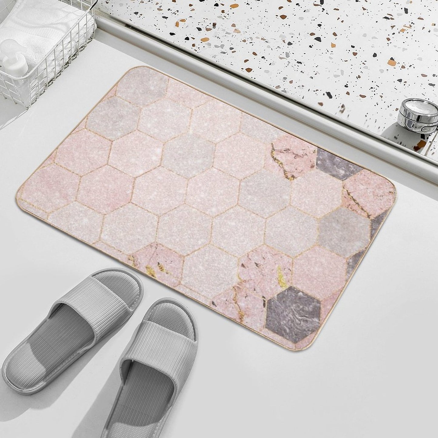 Pink Sparkling Marble Pattern Durable Bath Mat