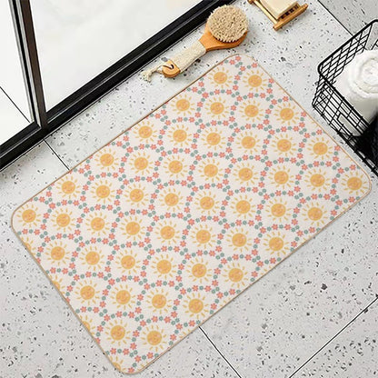 Smiling Sun & Daisies - Retro  Toxin-Free Bath Mat