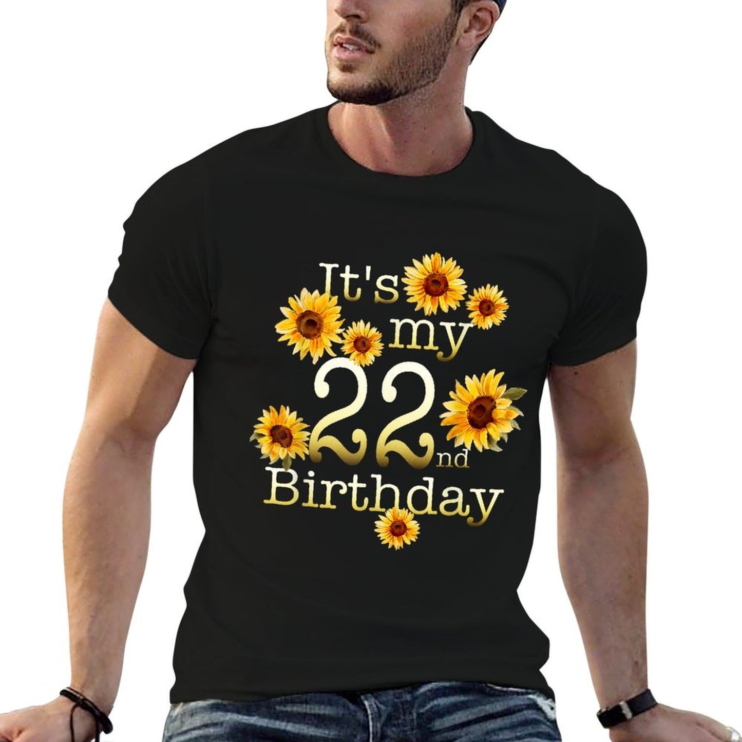 Cute Sunflower Its My 22nd Birthday 22 Year Old Birthday  Heathered Texture T-Shirt