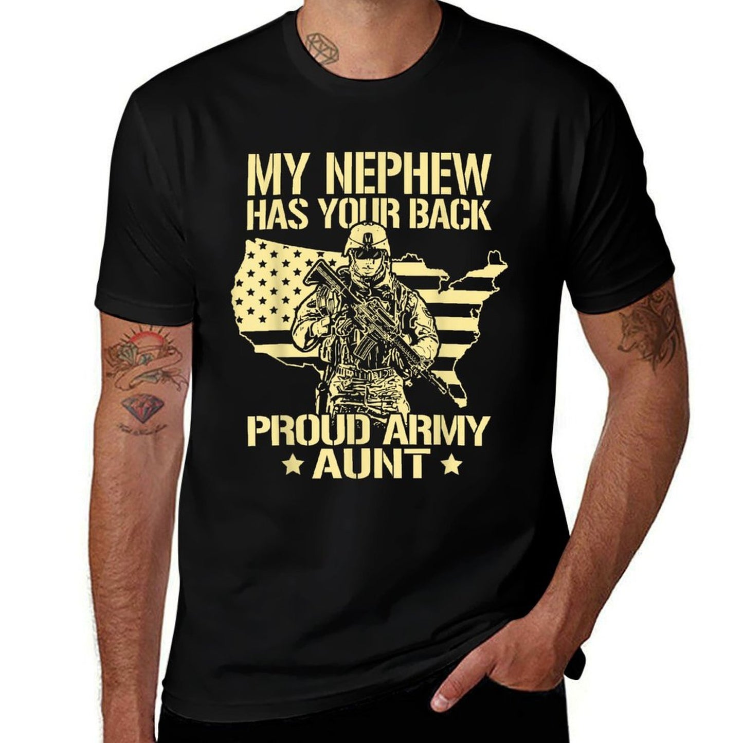 Greenlight Idea I Love My Soldiers My Nephew Has Your Back Proud Army Aunt Military Auntie Gift  Polyester Blend T-Shirt