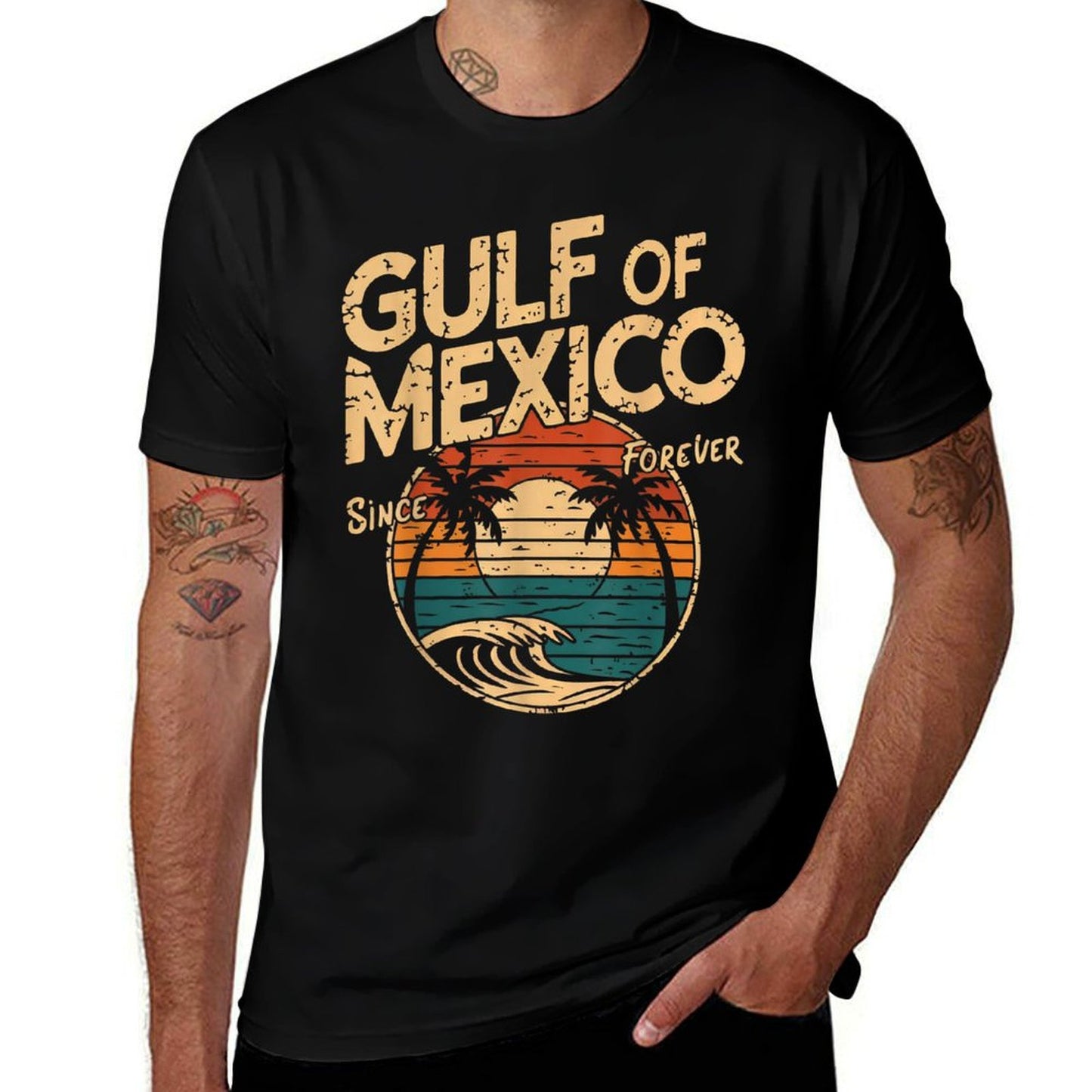 Gulf of USA America Funny Gulf of Mexico Flag Map Wrinkle-resistant T-Shirt