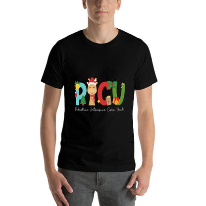 PICU Pediatric Intensive Care Unit Christmas PICU Nurse Xmas  Ribbed Collar T-Shirt