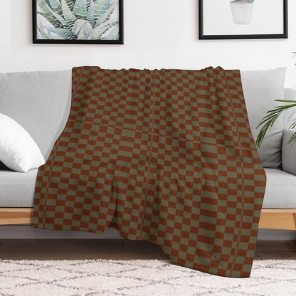 Mid Century Orange And Sand Rectangle Chequered Lightweight Throw Blanket