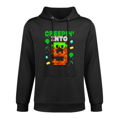 9th Birthday Gamer Pixel Creepin’ Into 9 Video Game Party Medium-Weight Fabric Hoodie