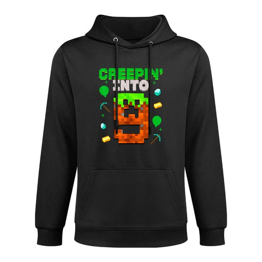 9th Birthday Gamer Pixel Creepin’ Into 9 Video Game Party Medium-Weight Fabric Hoodie