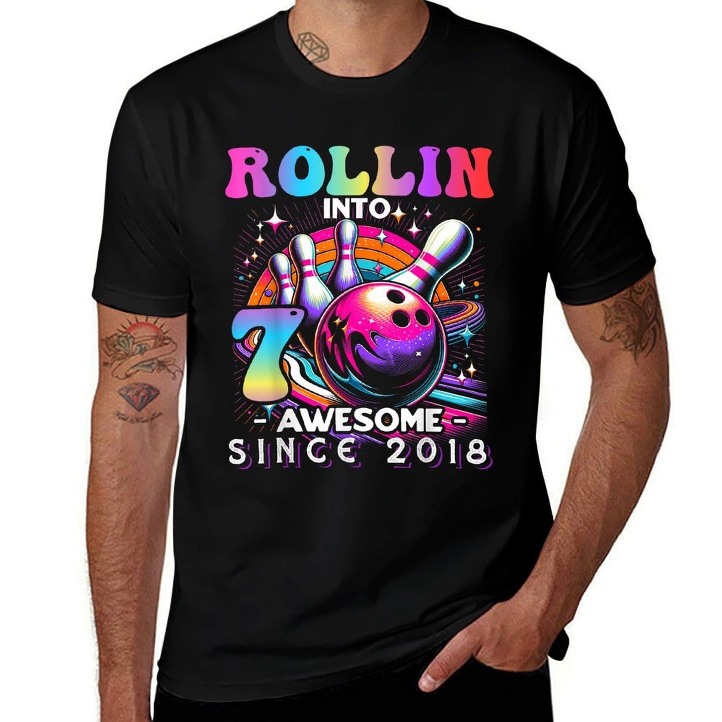 Bowling Party Rollin' 7 Awesome 2018 7th Birthday Girls  Easy-care T-Shirt
