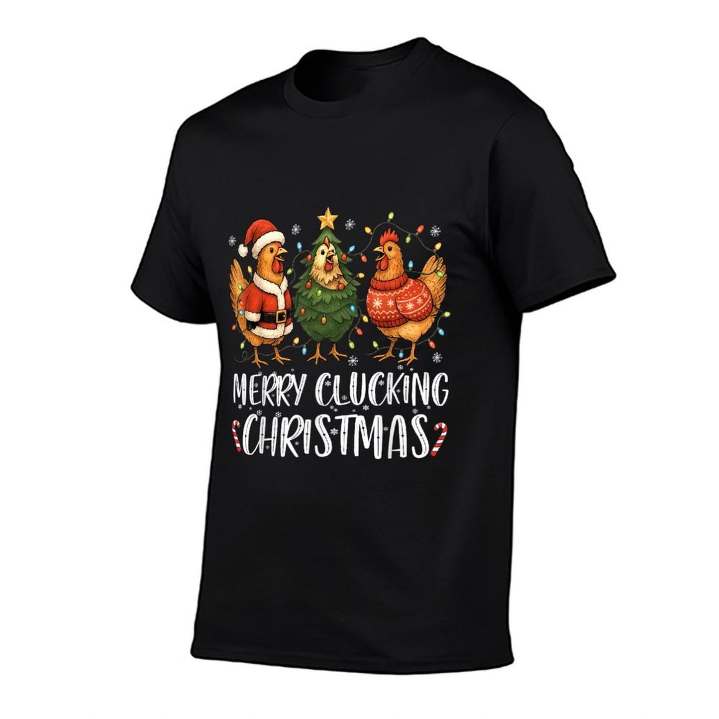 Merry Clucking Christmas Chicken Pajama Funny Santa Hat Xmas  Easy-care T-Shirt