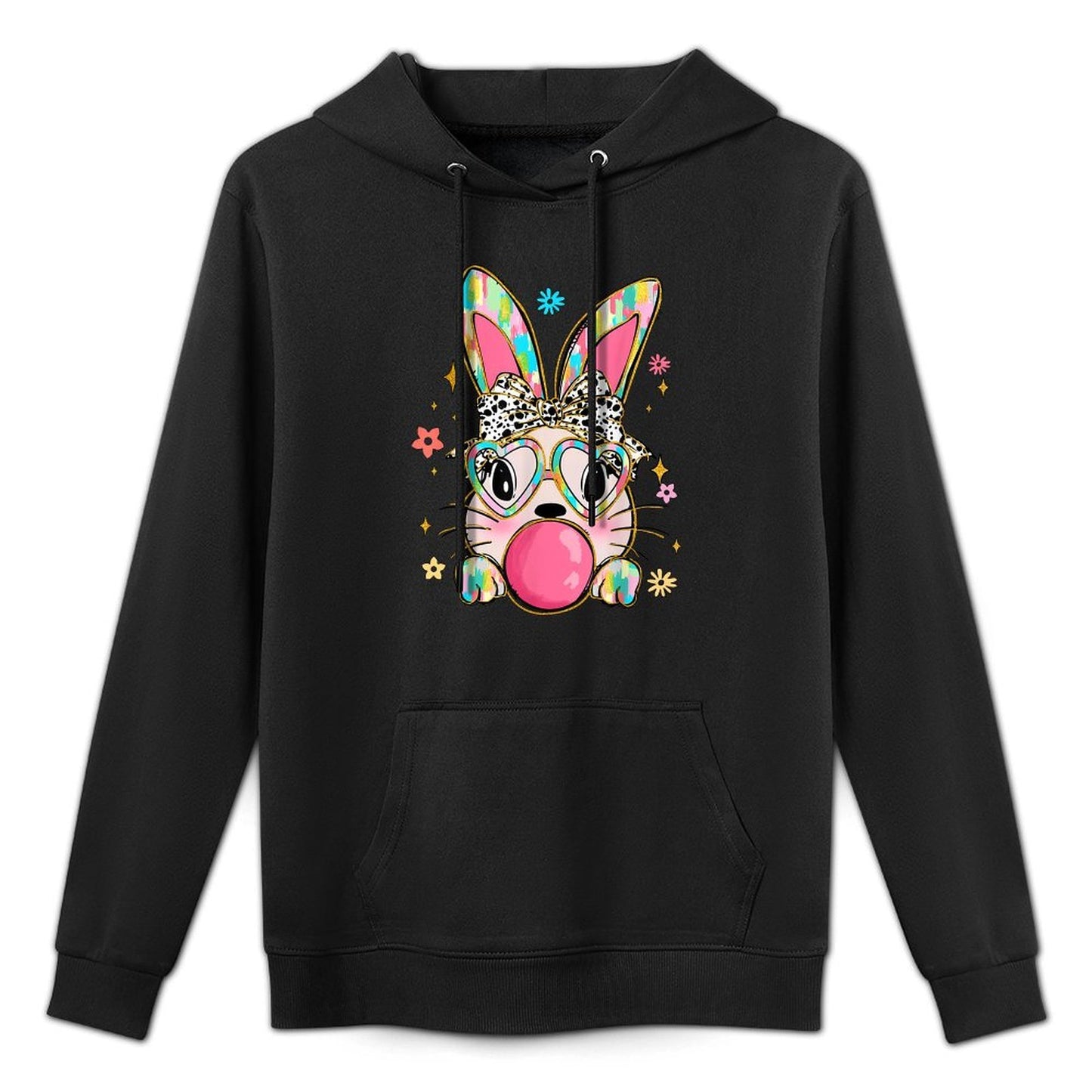 Rabbit Bunny Blowing Bubble Gum Easter Day Coquette Bow Shrink-Resistant Hoodie