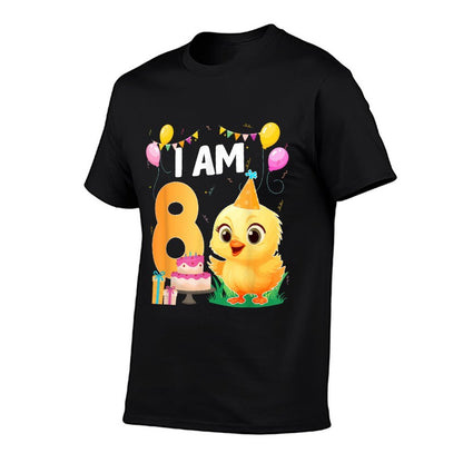 8th Birthday Cute Chicken Themed 8 Year Old Kids Party  Cotton T-Shirt