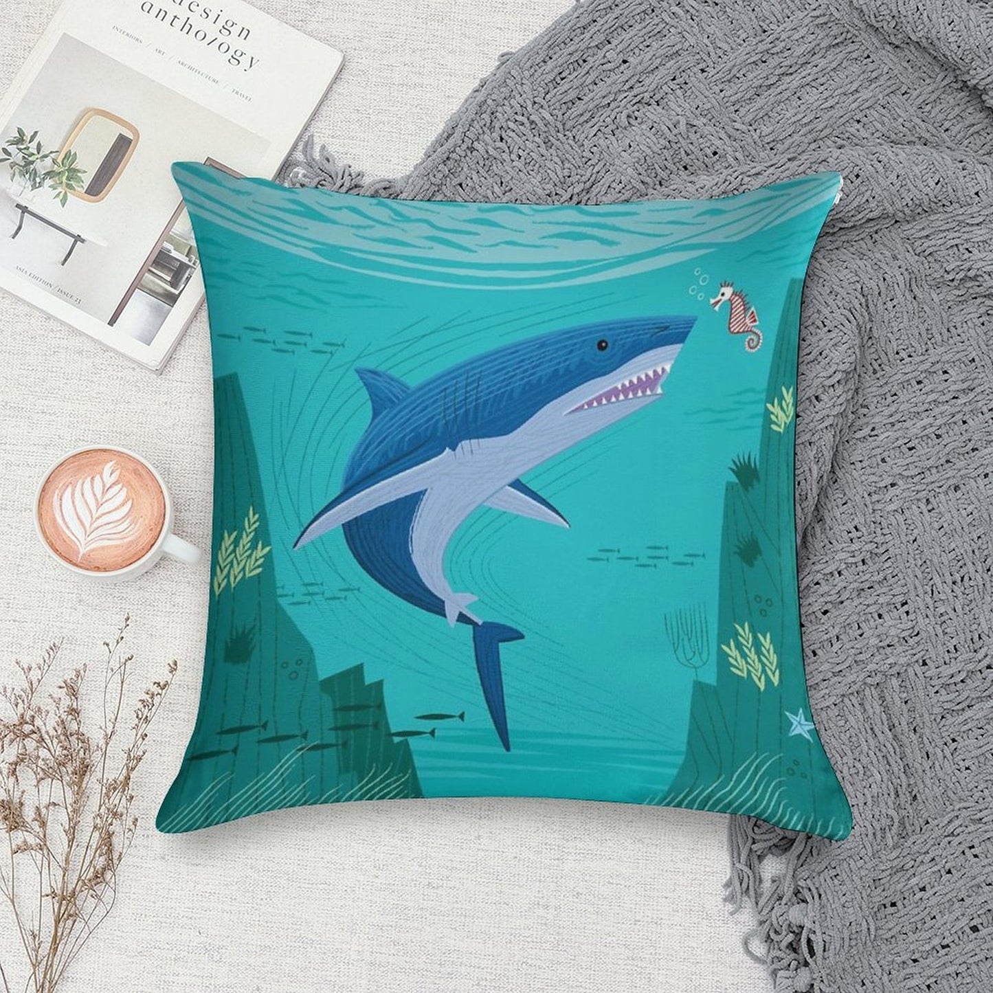 The Shark And The Seahorse Soft Multiple Sizes Throw Pillow