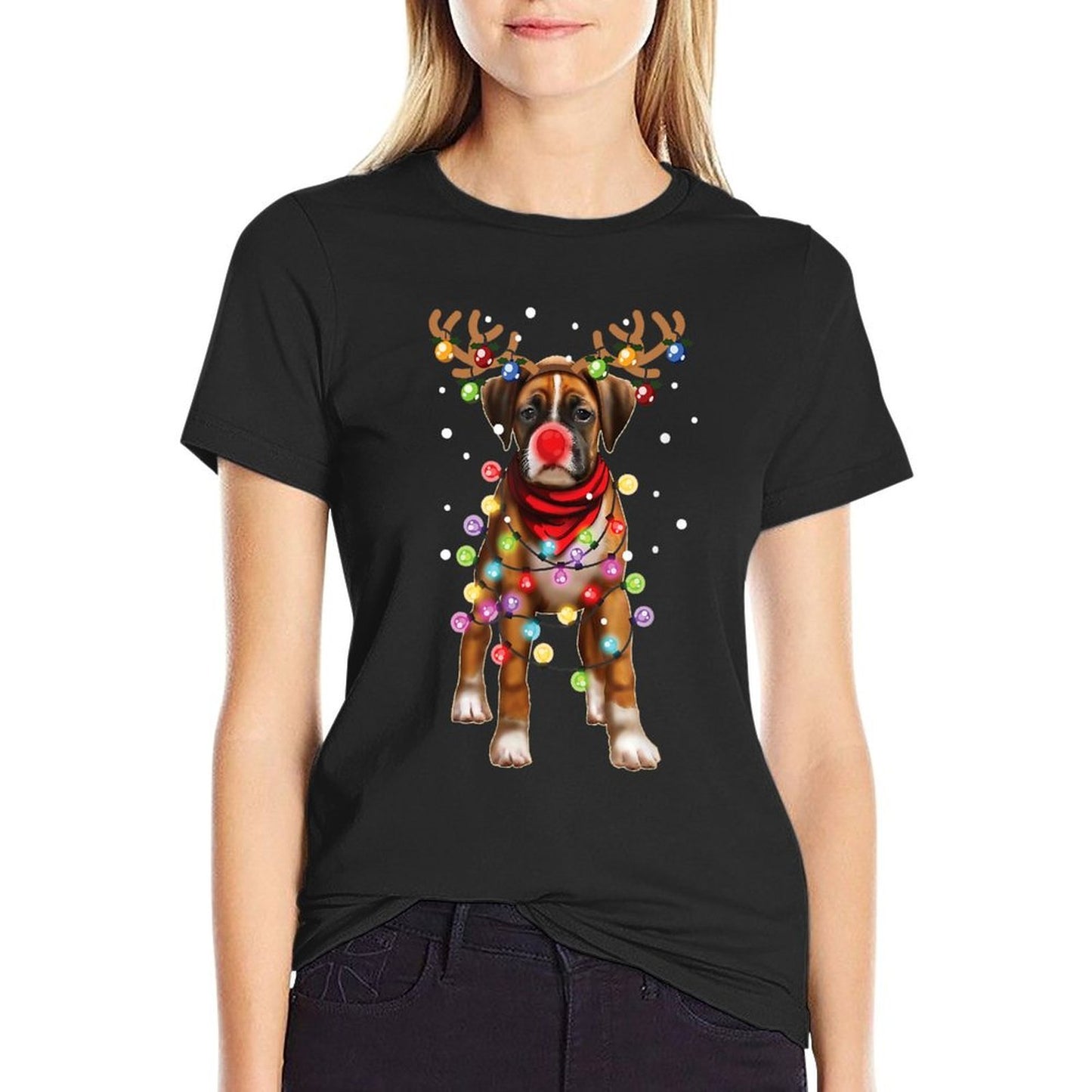Christmas Dog, Boxer, Dog Lover, Men Women Kids, Dogs, Xmas  Fade-proof Color T-Shirt