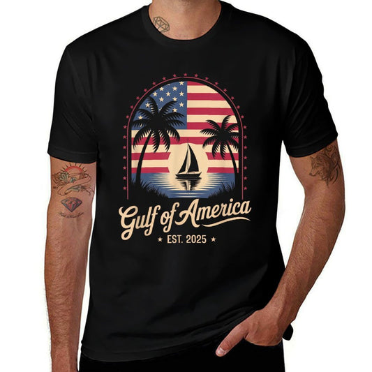 Retro Gulf Of USA America Est 2025 Gulf Mexico American Flag Slim-fit Cut T-Shirt