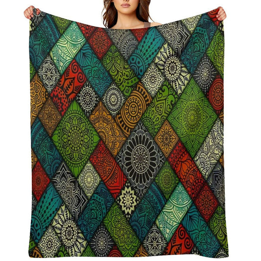 Colourful Geometric Floral Pattern Durable Throw Blanket