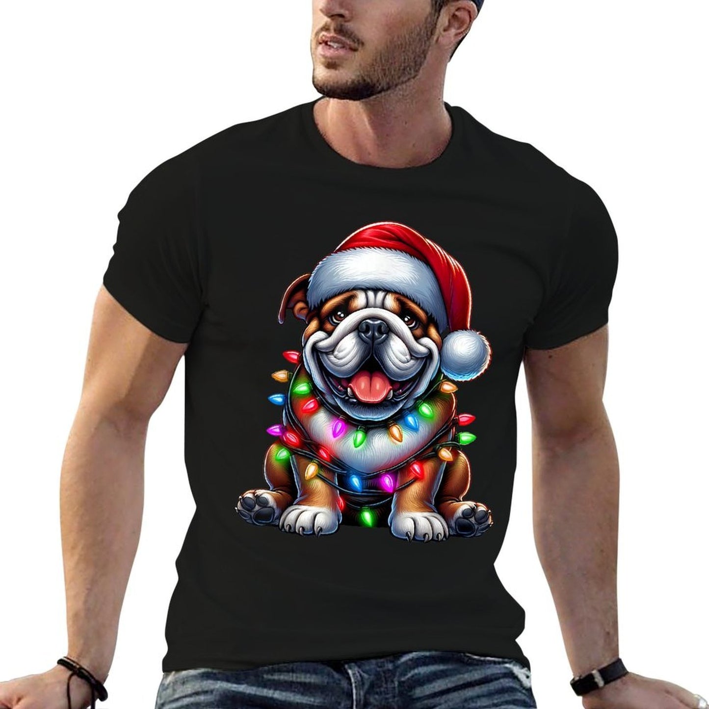 English Bulldog Christmas Tree Lights Xmas Pajama Dog Lover  Odor-resistant T-Shirt
