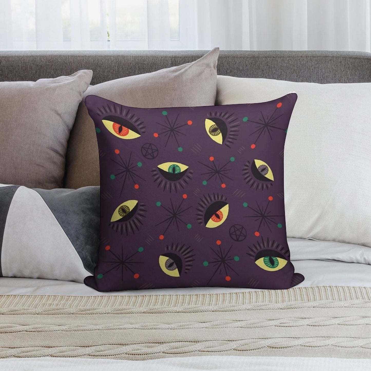 Reptile Witch Ghost Eyes Retro Pattern Soft Skin-Friendly Throw Pillow