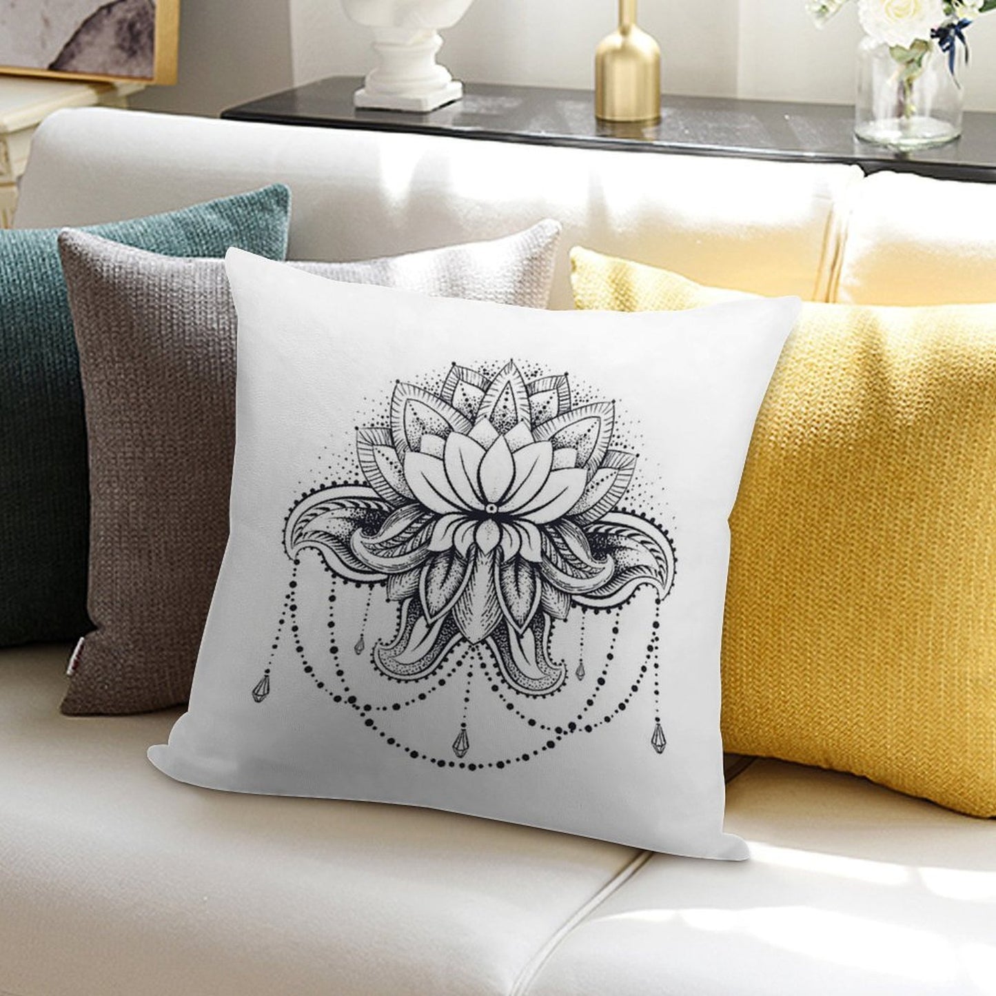 Ornamental Lotus Soft Shrink-Resistant Throw Pillow