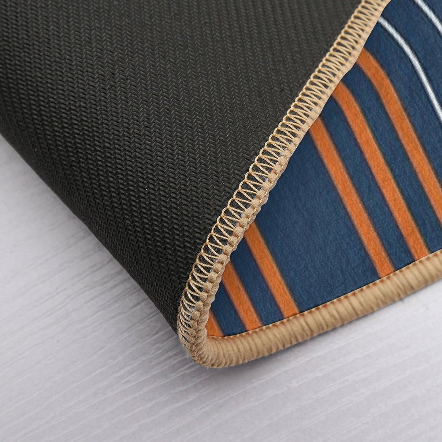 Mid Century Modern Geometric 111 in Navy Blue And Vintage Orange (Rainbow And Sun Abstraction)  Rapid-Drying Bath Mat